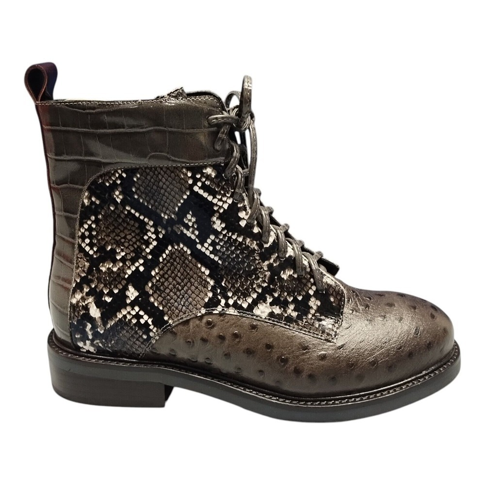 Jeffrey Campbell Fischer Boots Womens Size 7.5 Multi Snake Print Leather Lace Up